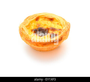 single portuguese egg tart on a white background Stock Photo