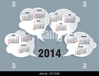 2014 bubble speech calendar - vector illustration Stock Vector
