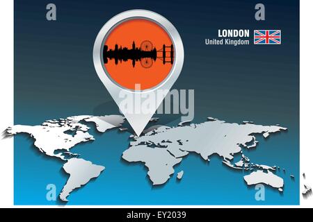 Map pin with London skyline - vector illustration Stock Vector