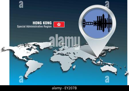 Map pin with Hong Kong skyline - vector illustration Stock Vector