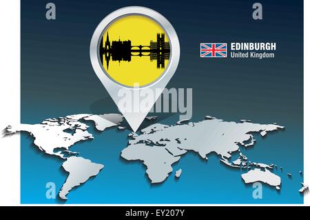 Map pin with Edinburgh skyline - vector illustration Stock Vector