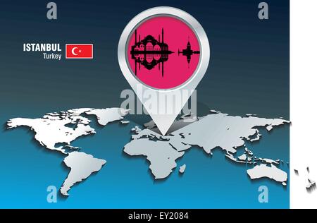 Map pin with Istanbul skyline - vector illustration Stock Vector