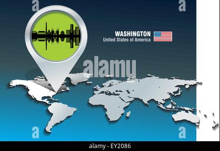 Map pin with Washington skyline - vector illustration Stock Vector