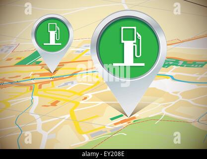 map with pins - vector illustration Stock Vector