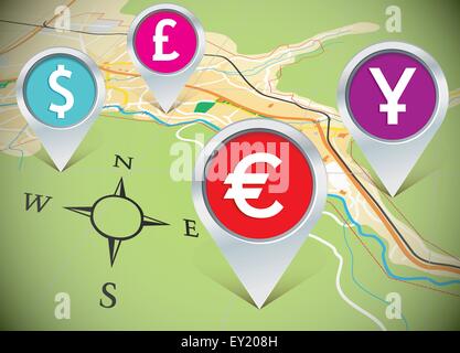 map with pins - vector illustration Stock Vector