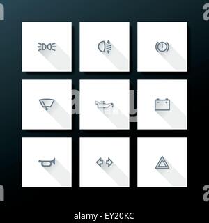 Flat car dashboard icon set - vector illustration Stock Vector