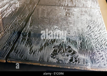 Museo Correr: Jacopo de'Barbari's map of Venice with wood carving   Venice on May 18, 2015. Woodcut aerial view Map of Venice made of six wooden blocks made in 1500.(CTK Photo/Krystof Kriz) Stock Photo