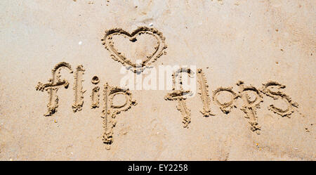 text an drawing on the beach in the sand Stock Photo