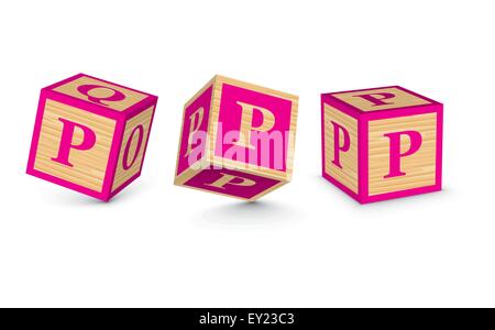 Letter P wooden alphabet blocks - vector illustration Stock Vector