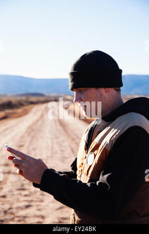 Man lost on road trip, Kayenta, Arizona, USA Stock Photo