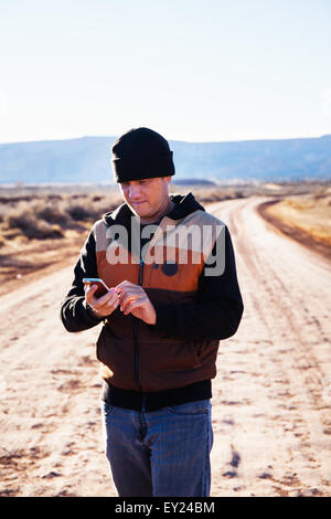 Man lost on road trip, Kayenta, Arizona, USA Stock Photo