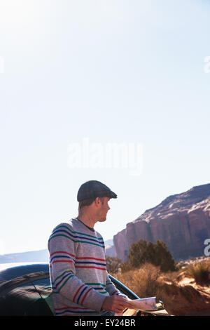 Man lost on road trip, Monument Valley, Utah, USA Stock Photo
