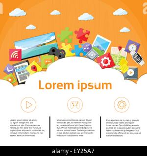Digital Device Entertainment Cloud Copy Space Tablet Computer Stock Vector