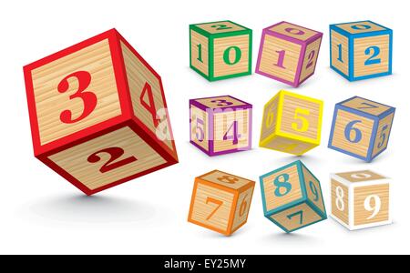 Wooden number blocks - vector illustration Stock Vector