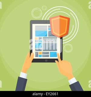 Tablet Shield Lock Screen Data Privacy Protection Flat Stock Vector
