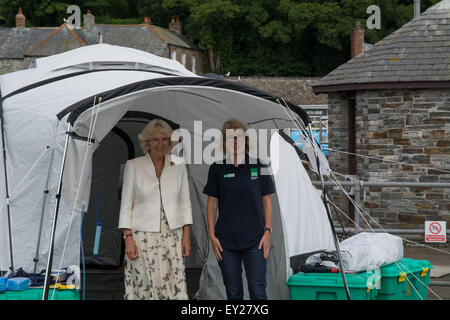 Padstow, Cornwall, UK. 20th July 2015. The Duke and Duchess of Cornwall starting their annual visit to the Duchy at Padstow. The Duchess seen here with Shelterbox, of whom she is the President. Credit:  Simon Maycock/Alamy Live News Stock Photo