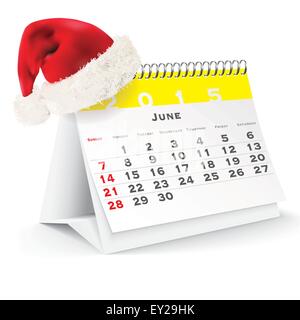 June 2015 desk calendar with Christmas hat - vector illustration Stock Vector