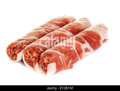 sausages wrapped in bacon, chevapchichi isolated on white background Stock Photo