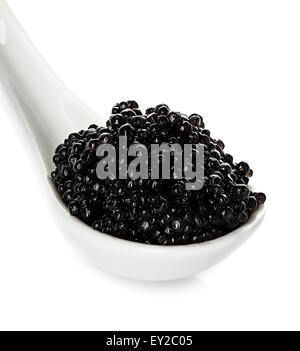 Black caviar in a spoon isolated on white background Stock Photo