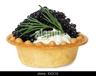Black caviar canape isolated on white background Stock Photo
