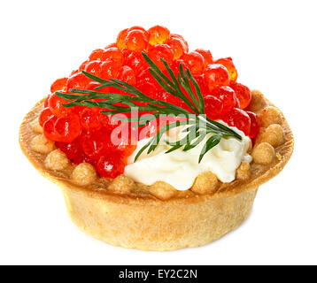 Tartlet with red caviar isolated on white background Stock Photo