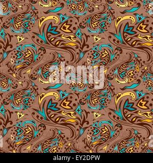 Brown, yellow and turquoise seamless vector background with Islamic motifs Stock Vector