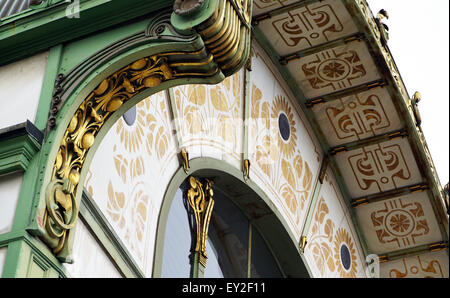 closeup art deco style train station architecture in Vienna, Austria Stock Photo