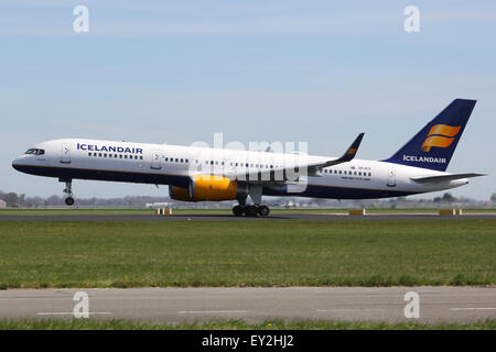 Amsterdam, Netherlands - April 21, 2015: An Icelandair Boeing 757-200 with the registration TF-FIT takes off from Amsterdam Airp