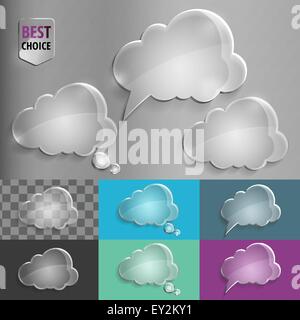Set of shiny glass bubble cloud icons with soft shadow on gradient ...
