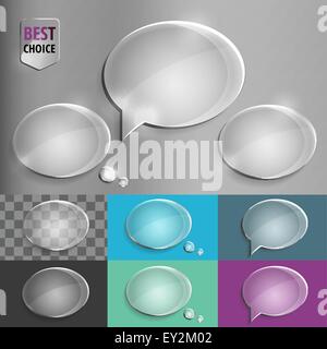 Oval glass speech bubble icons with soft shadow on gradient background . Vector illustration EPS 10 for web. Stock Vector