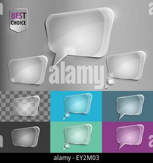 Rectangle glass speech bubble icons with soft shadow on gradient background . Vector illustration EPS 10 for web. Stock Vector