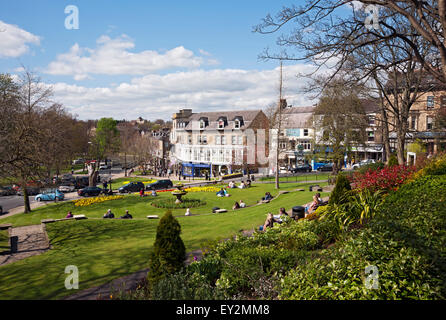 Montpellier Hill people visitors in the park gardens in spring Harrogate Town centre North Yorkshire England UK United Kingdom GB Great Britain Stock Photo