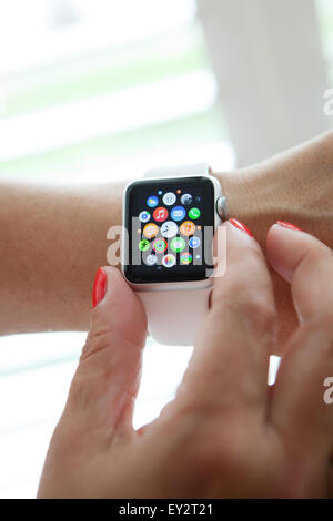 Apple Watch displaying it's home screen. Stock Photo