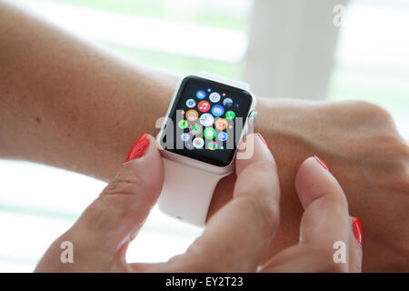 Apple Watch displaying it's home screen. Stock Photo