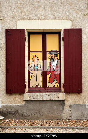 France, Loire Valley, Cheverny, castle, Tintin window display Stock Photo