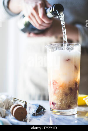 White Nectarine Prosecco Sangría with Ginger & Elderflower Stock Photo