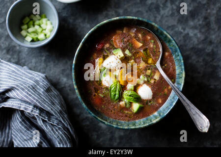 Caprese Gazpacho chilled soup. Stock Photo