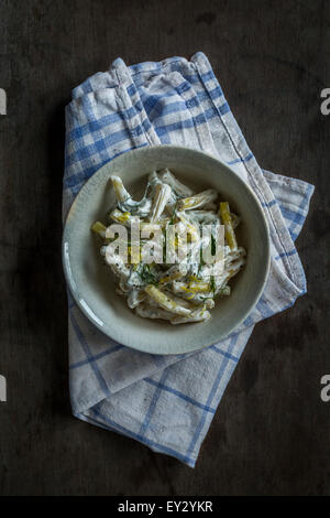 Wax bean salad on wooden background. Top view Stock Photo