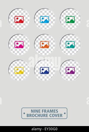 nine circular frames brochure cover. effortless layered Stock Vector
