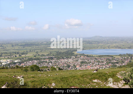 View over the village of Cheddar including the area where the second reservoir has been proposed. May 2015 Stock Photo