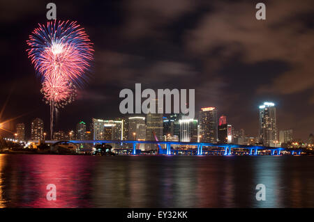4th of July, 2013, view of downtown Miami from Watson Island. Stock Photo