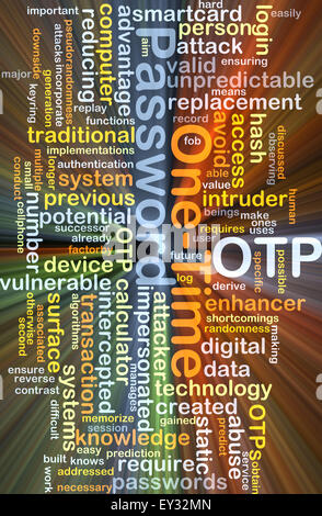 Background concept wordcloud illustration of one-time password OTP glowing light Stock Photo