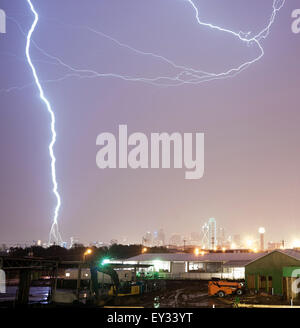 An April storm in 2015 brought flood like conditions to Dallas and struck several landmarks around downtown Stock Photo