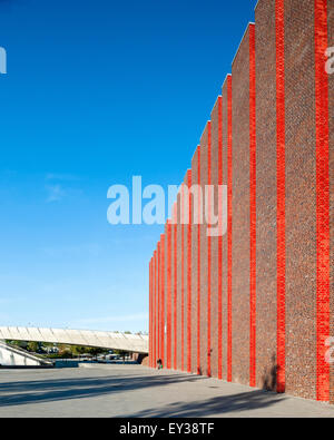 Brick facade perspective. National Polish Radio Symphony Orchestra (NOSPR), Katowice, Poland. Architect: Konior Studio , 2014. Stock Photo