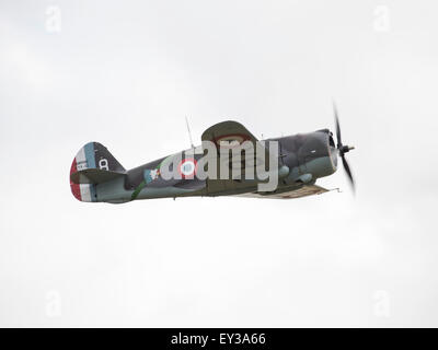 Curtiss H-75A-1 Hawk 75 US monoplane fighter aircraft flying at the 2015 Flying Legends air show Stock Photo