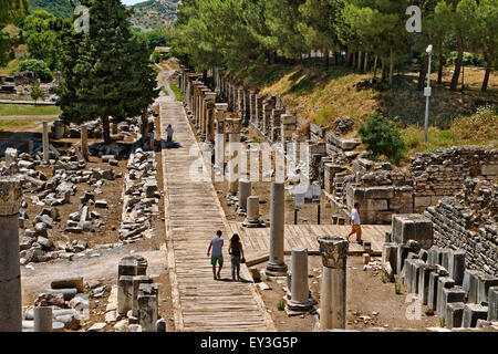 Part of the market square and Agora at Ephesus, the Greek and Roman Empire city remains near Selcuk, Kusadasi in Turkey. Stock Photo