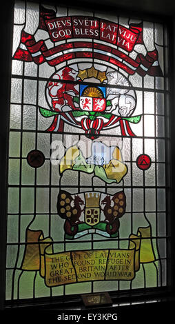 St Cuthberts Church,Carlisle,Cumbria,England,UK interior- Stained Glass gifted by Latvian Community Stock Photo