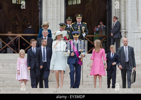 Brussels, Belgium. 21st July, 2015. The royal family leaves the ceremony (Te Deum mass) which was held in the Saint Michael Cathedral during the Belgian National Day. Credit:  Jonathan Raa/Pacific Press/Alamy Live News Stock Photo