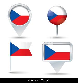 Map pins with flag of Czech Republic - vector illustration Stock Vector