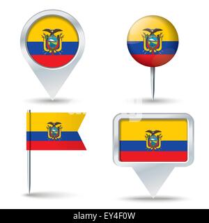 Map pins with flag of Ecuador - vector illustration Stock Vector